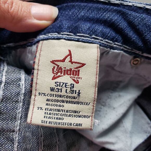 L.A. IDOL Thick Stitching Bling SKINNY JEANS sz 9 / 31 CRYSTAL STUDS Flap pocket - Picture 11 of 16